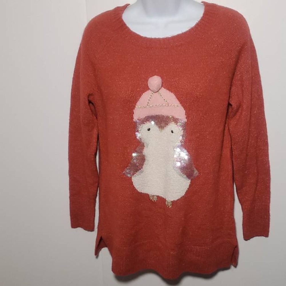 Cozy Orange Sweater with Penguin Design